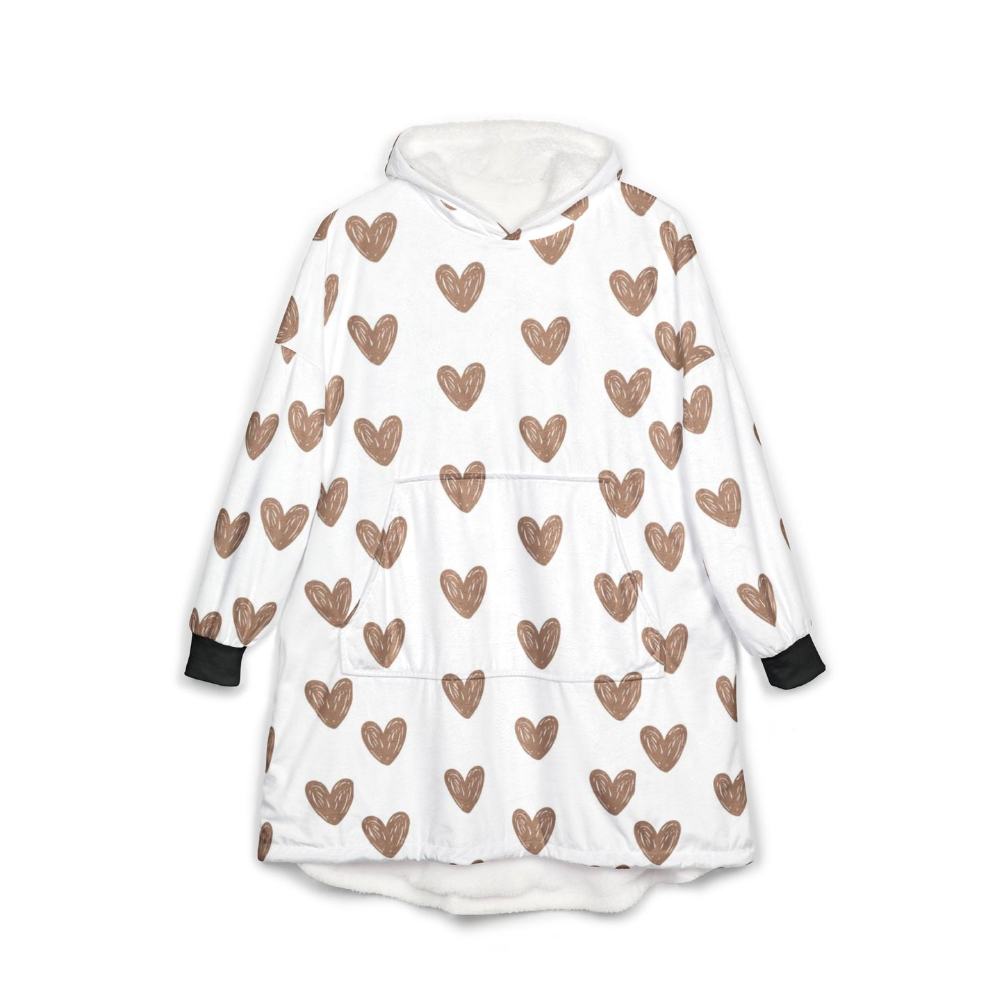 Cozy Heart Print Unisex Hooded Blanket