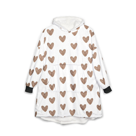 Cozy Heart Print Unisex Hooded Blanket