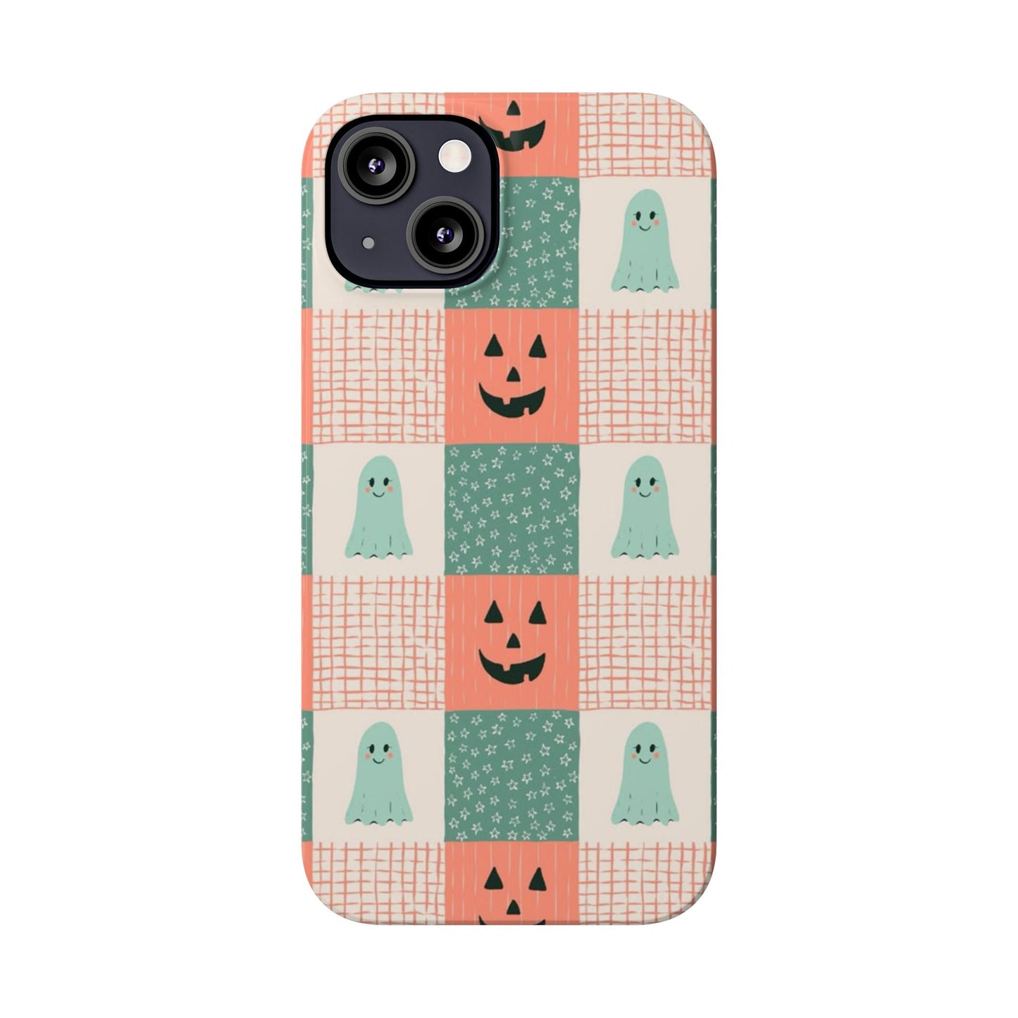 Ghost and Pumpkin Checkered Slim iPhone Case