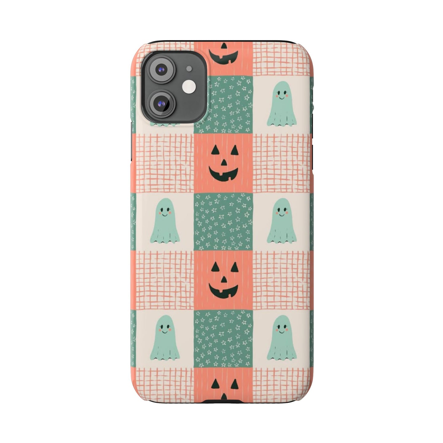 Ghost and Pumpkin Checkered Slim iPhone Case