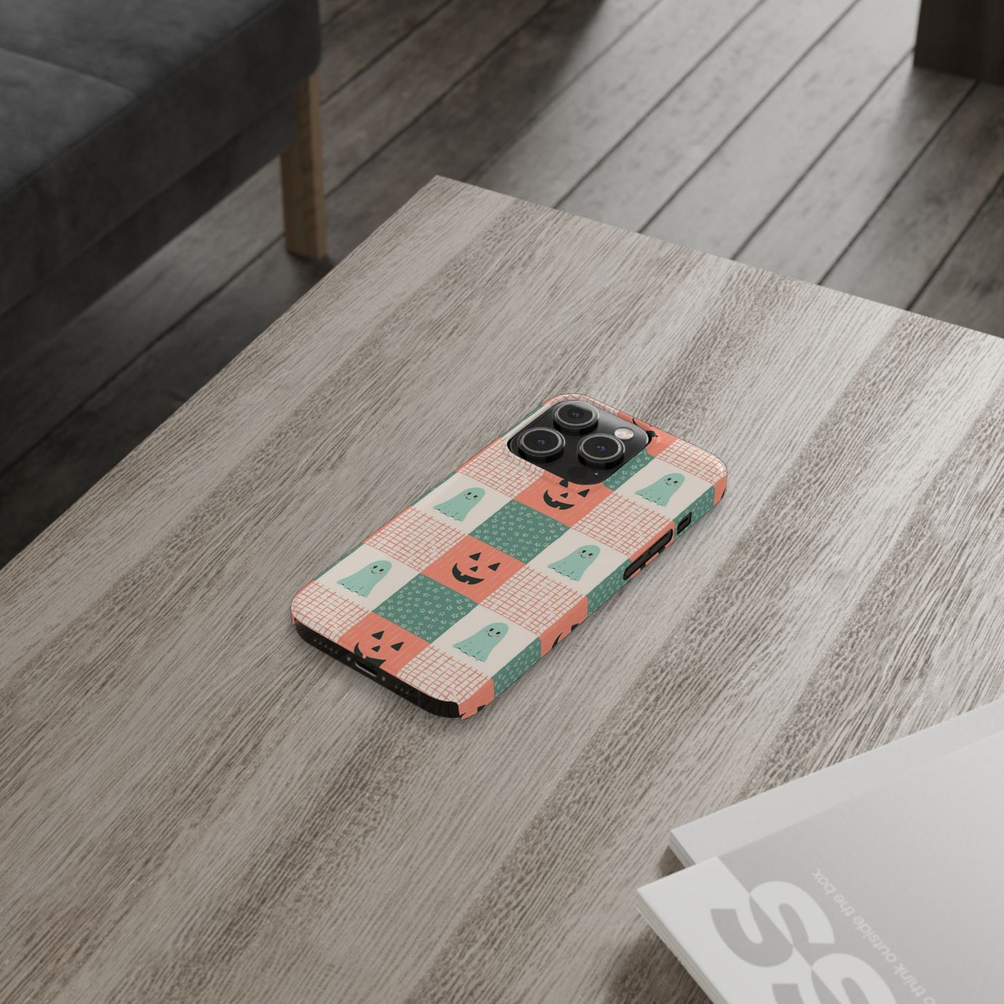 Ghost and Pumpkin Checkered Slim iPhone Case