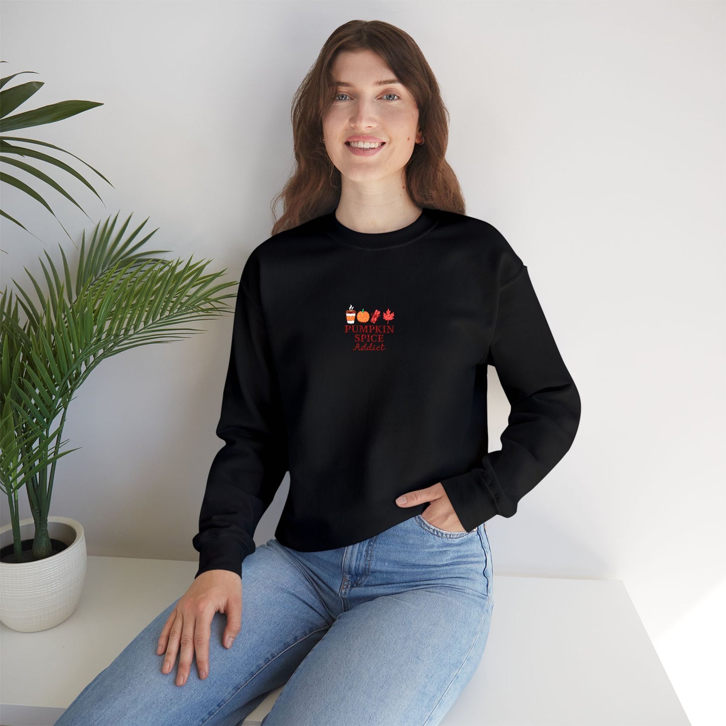 Pumpkin Spice Addict Embroidered Crewneck Sweatshirt
