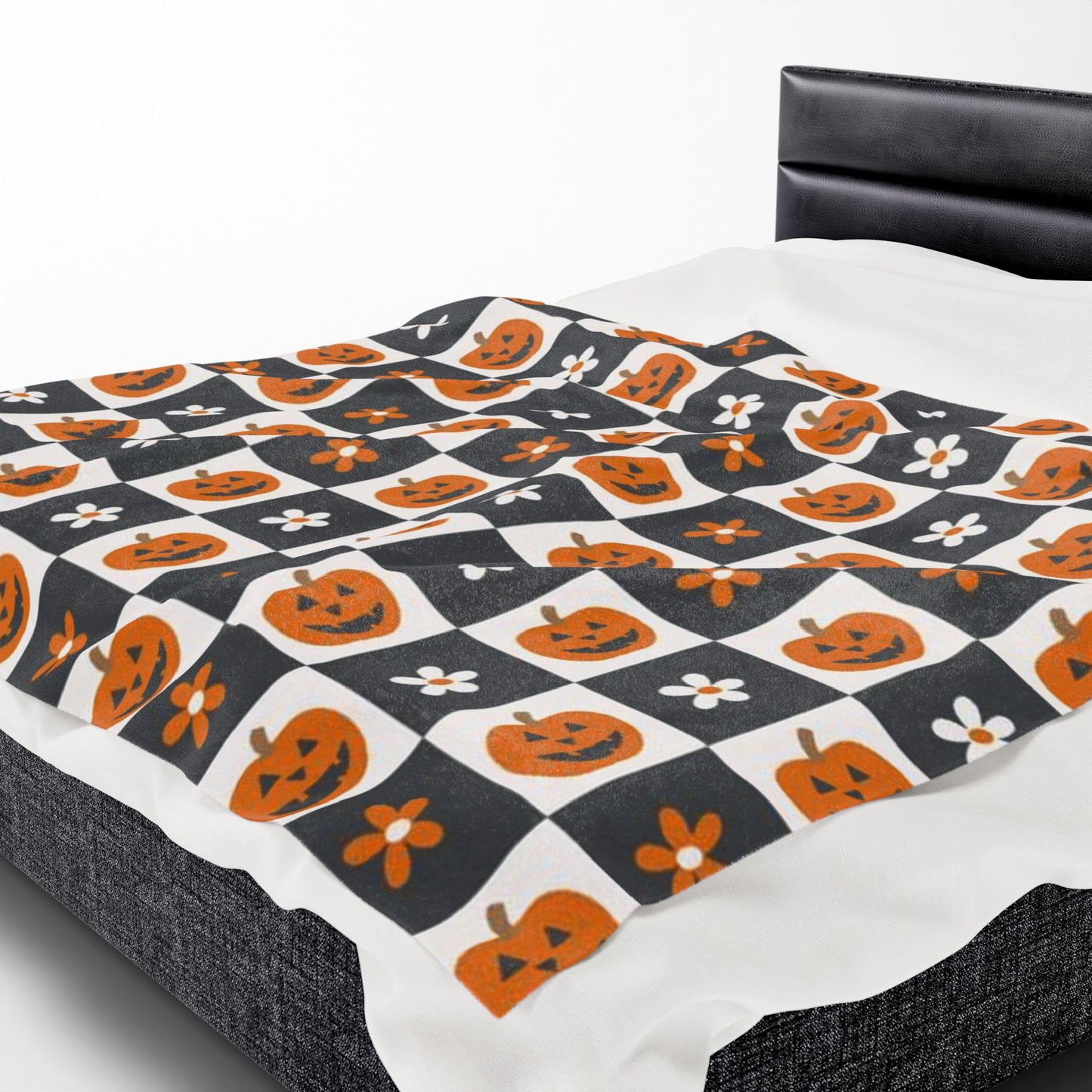 Checkered Pumpkin Florals Velveteen Plush Blanket