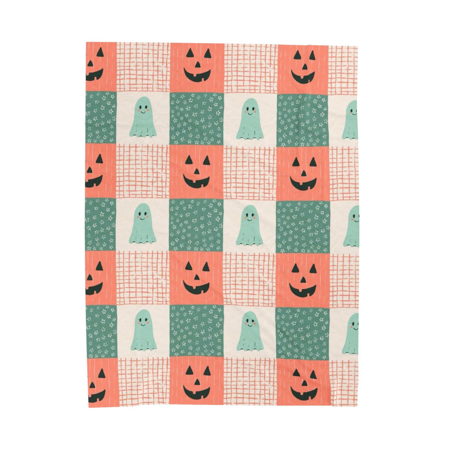 Ghost and Pumpkin Checkered Velveteen Plush Blanket