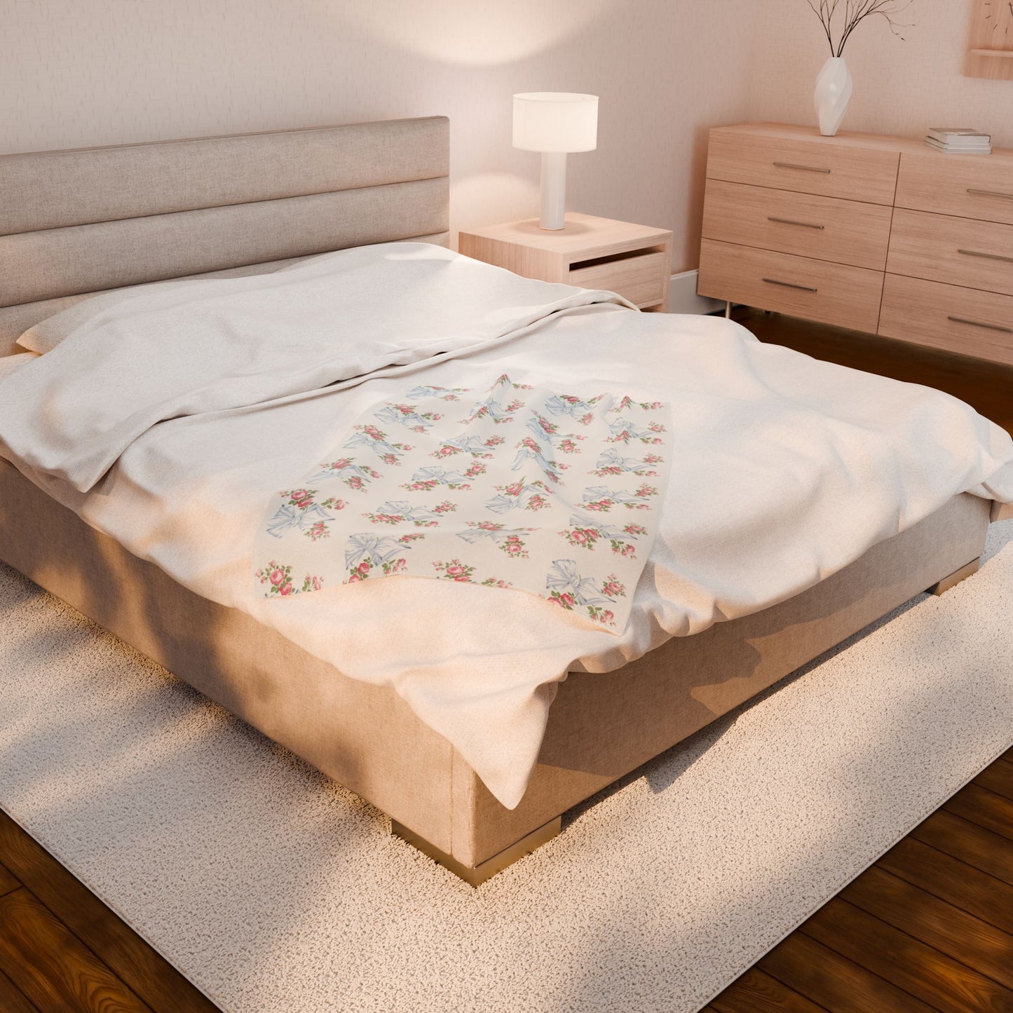 Rosa Beaux Blue Velveteen Plush Blanket