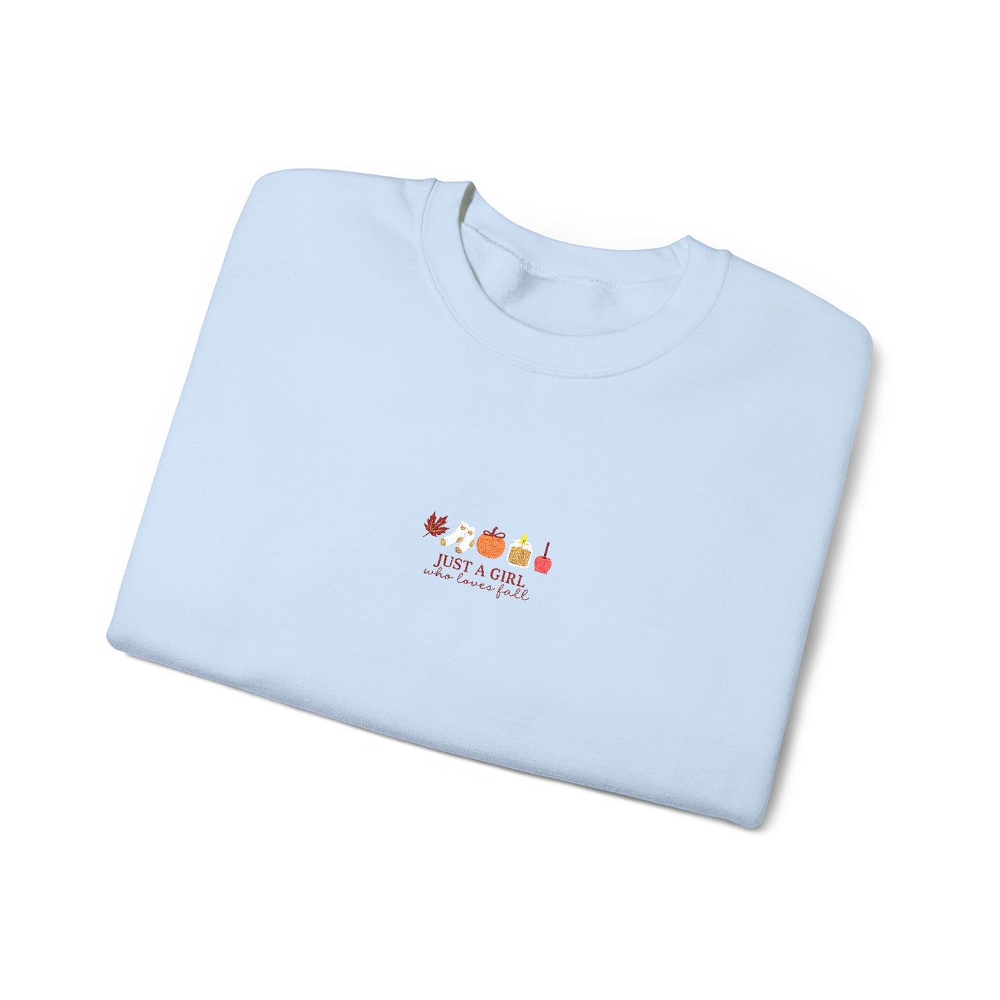 Just a Girl Who Loves Fall Embroidered Crewneck Sweatshirt
