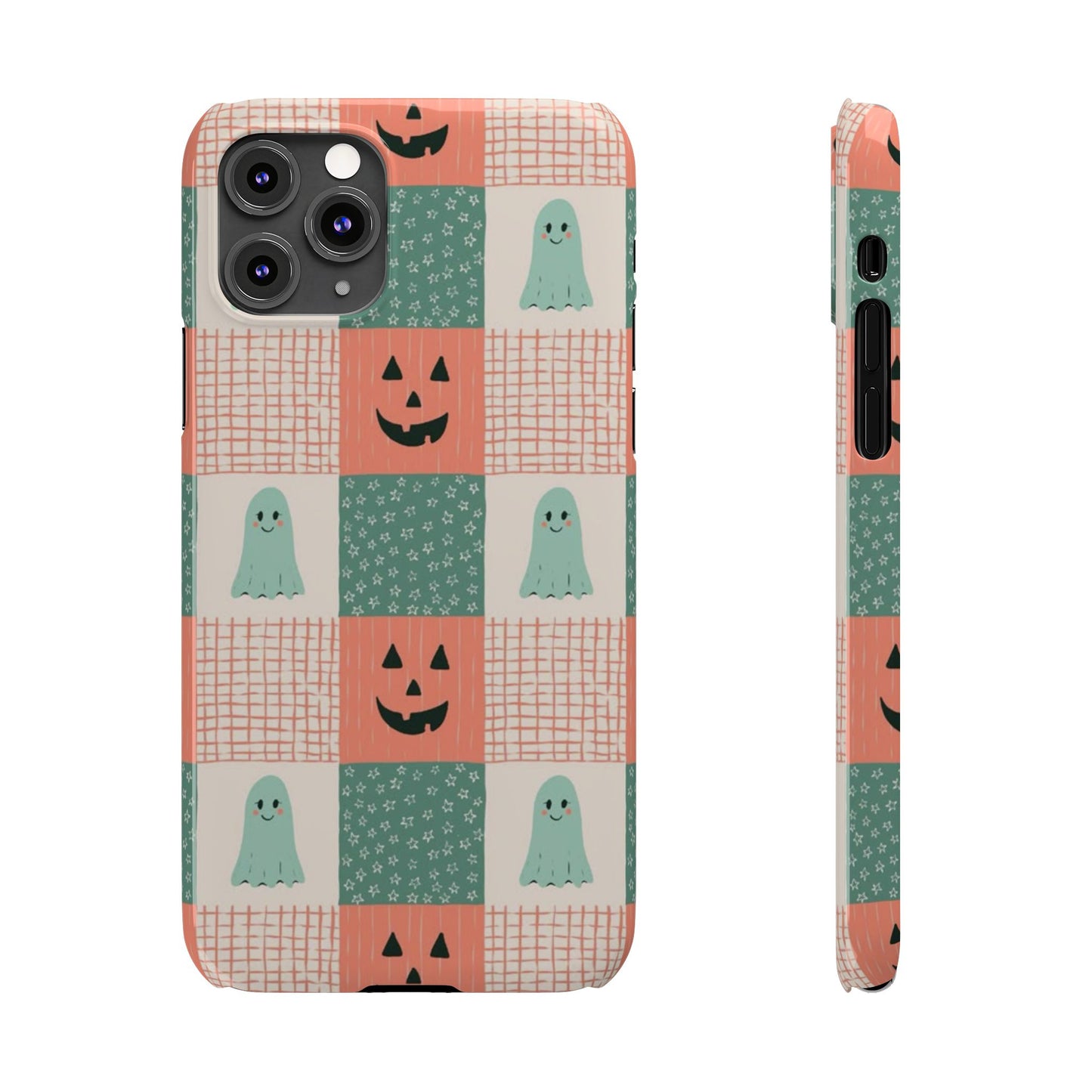 Ghost and Pumpkin Checkered Slim iPhone Case
