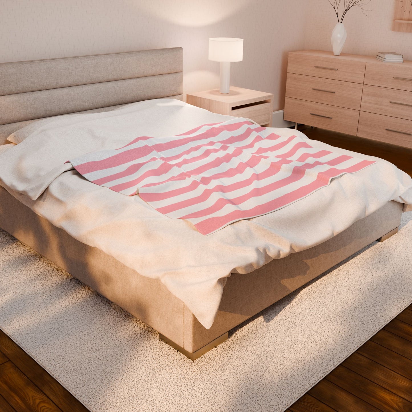 Pink Striped Summer Velveteen Plush Blanket