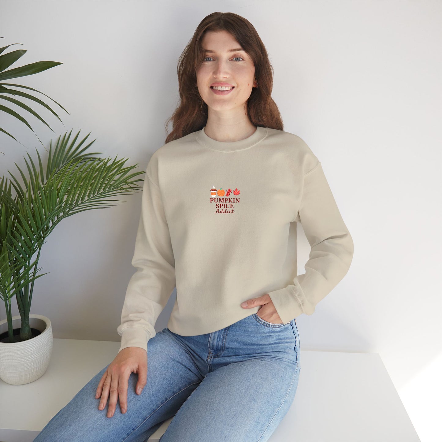 Pumpkin Spice Addict Embroidered Crewneck Sweatshirt