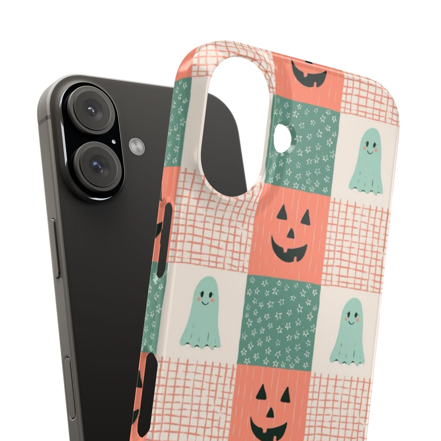Ghost and Pumpkin Checkered Slim iPhone Case
