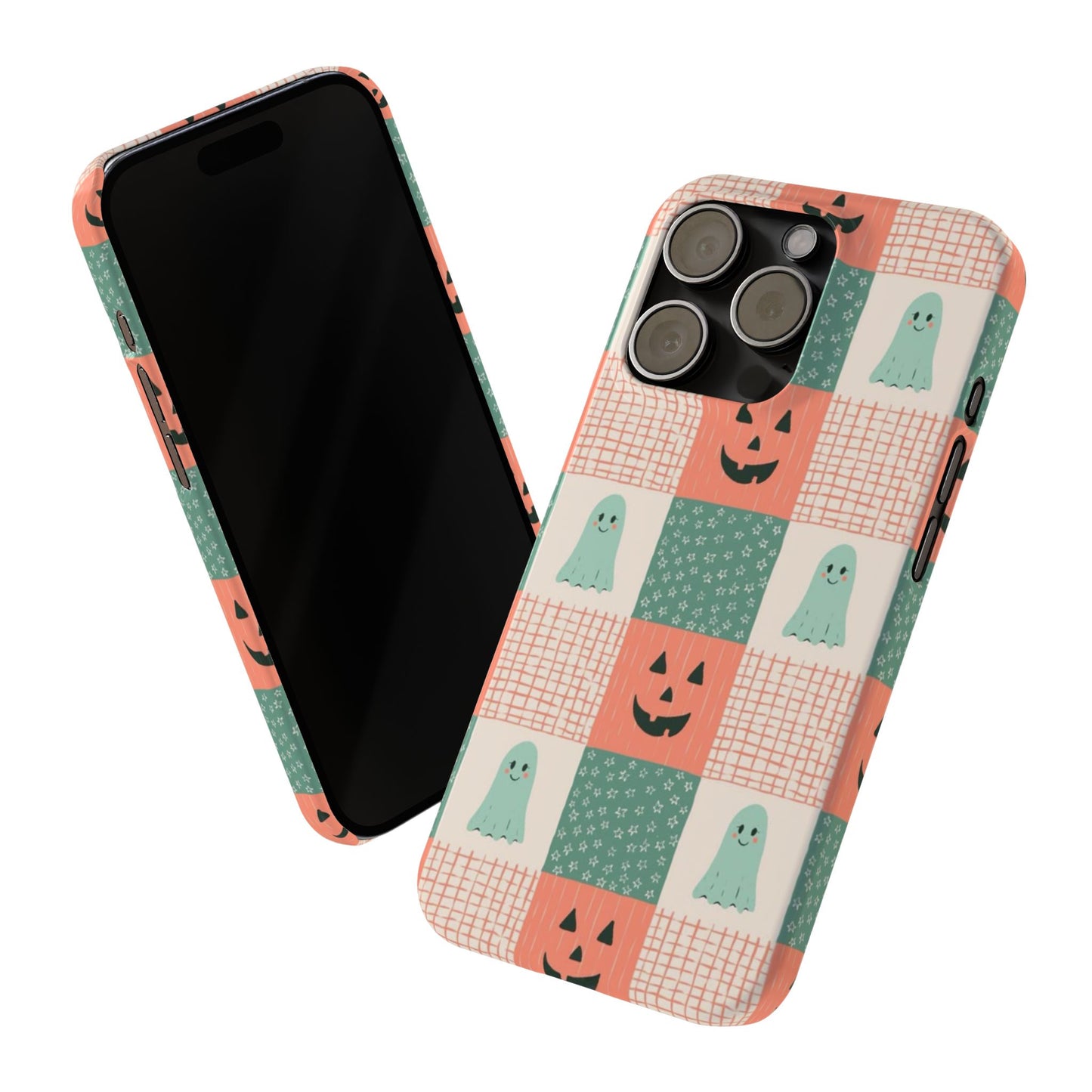 Ghost and Pumpkin Checkered Slim iPhone Case