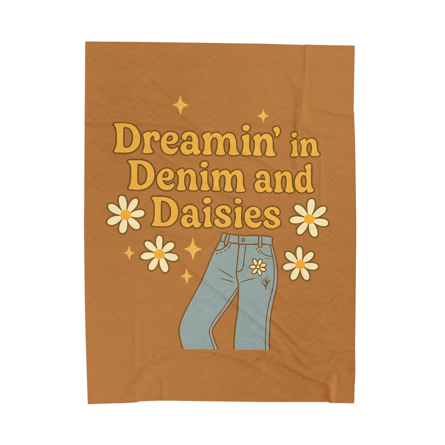 Dreaming in Denim and Daisies Velveteen Plush Blanket