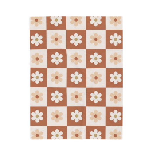 Autumn Checkered Floral Velveteen Plush Blanket