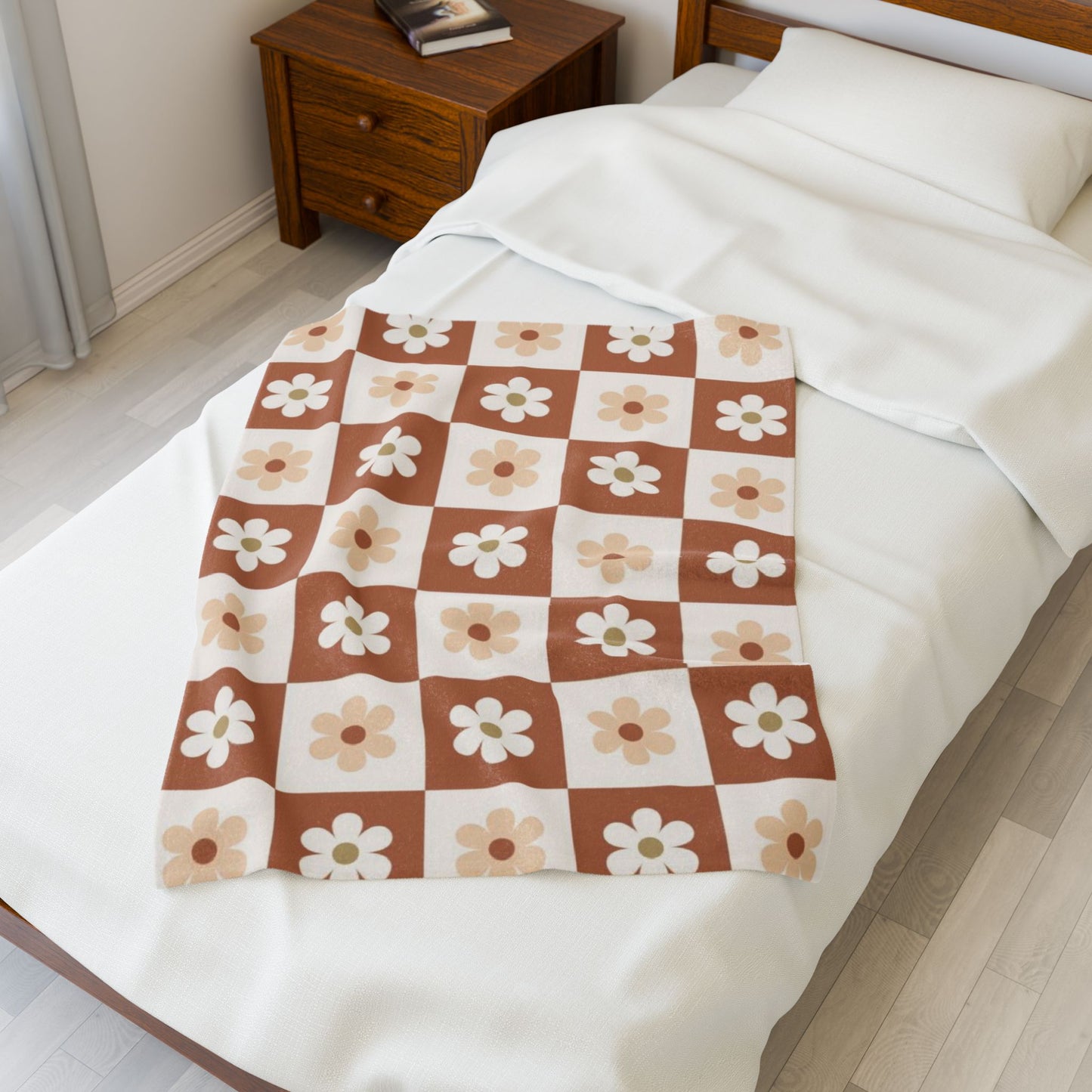Autumn Checkered Floral Velveteen Plush Blanket