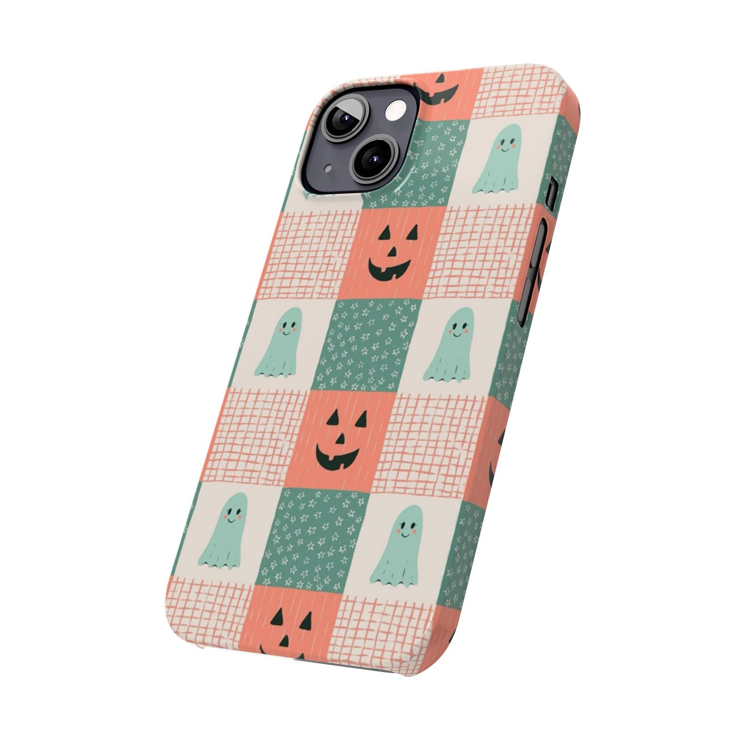 Ghost and Pumpkin Checkered Slim iPhone Case