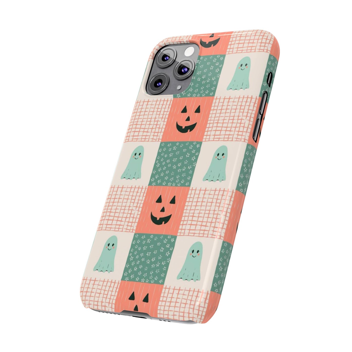 Ghost and Pumpkin Checkered Slim iPhone Case