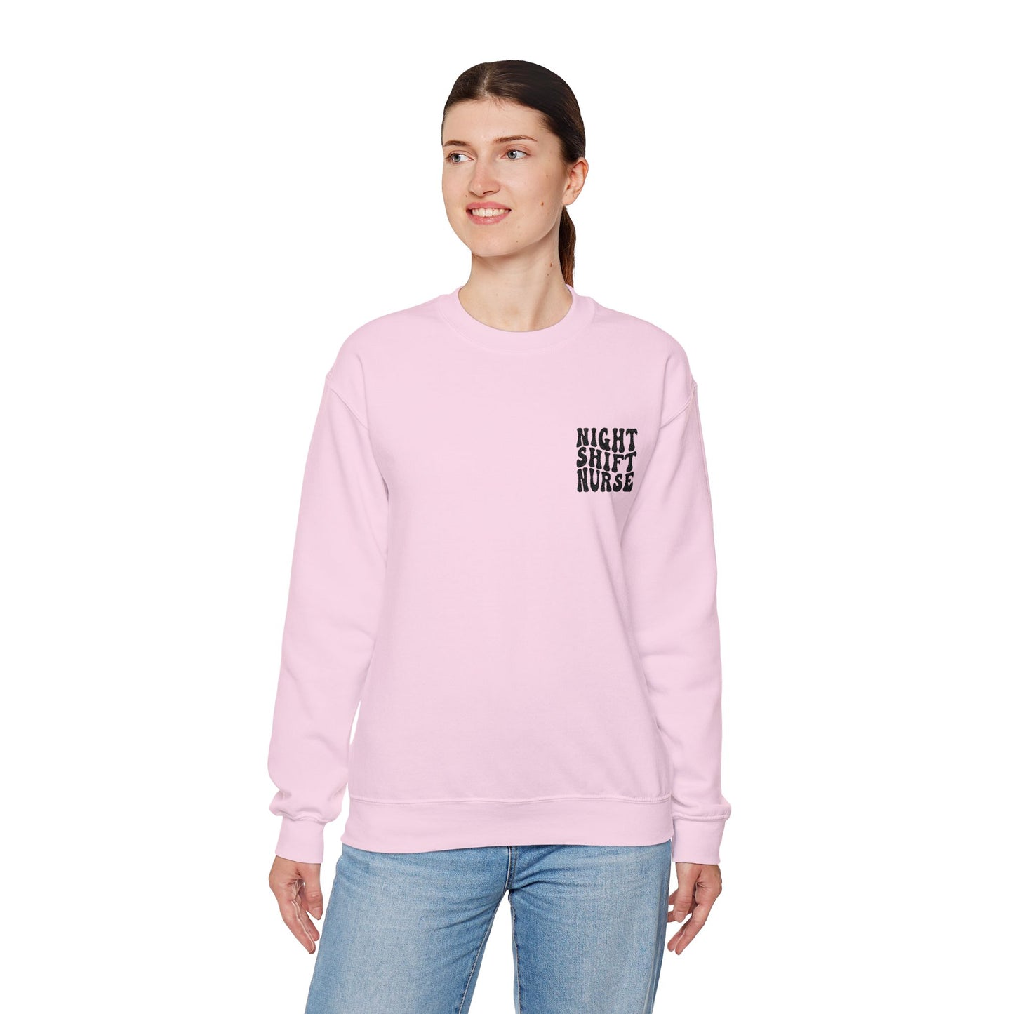 Night Shift Nurse Groovy Embroidered Crewneck Sweatshirt