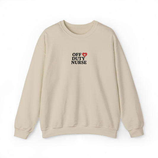 Off Duty Nurse Heart Embroidered Crewneck Sweatshirt