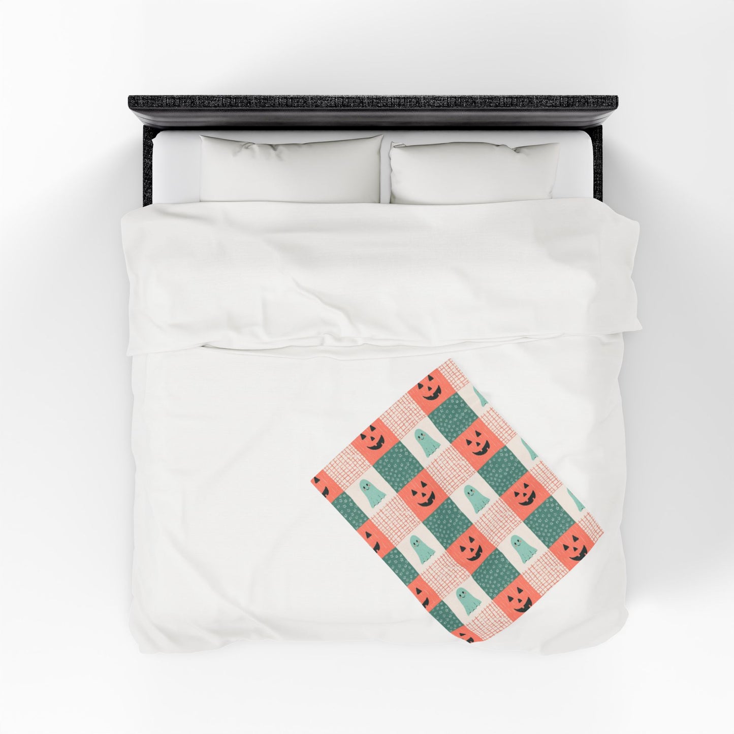 Ghost and Pumpkin Checkered Velveteen Plush Blanket