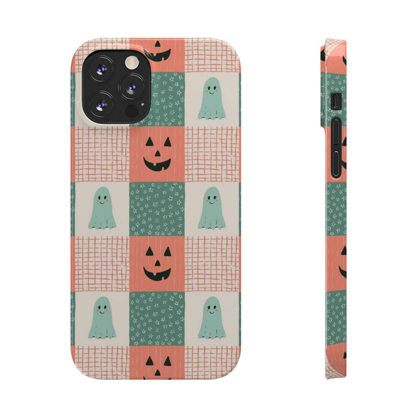Ghost and Pumpkin Checkered Slim iPhone Case