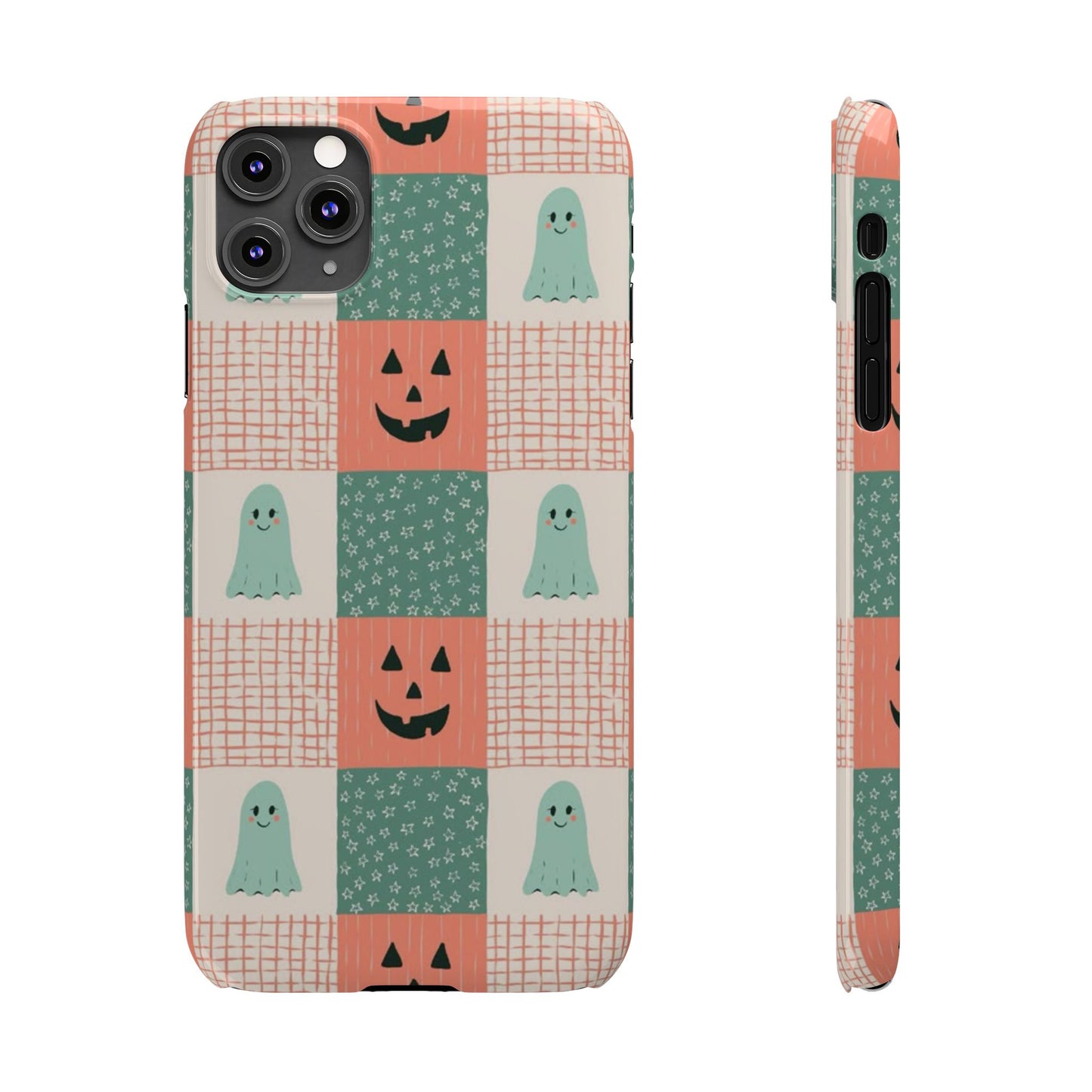 Ghost and Pumpkin Checkered Slim iPhone Case