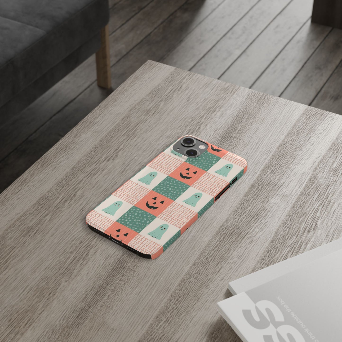 Ghost and Pumpkin Checkered Slim iPhone Case