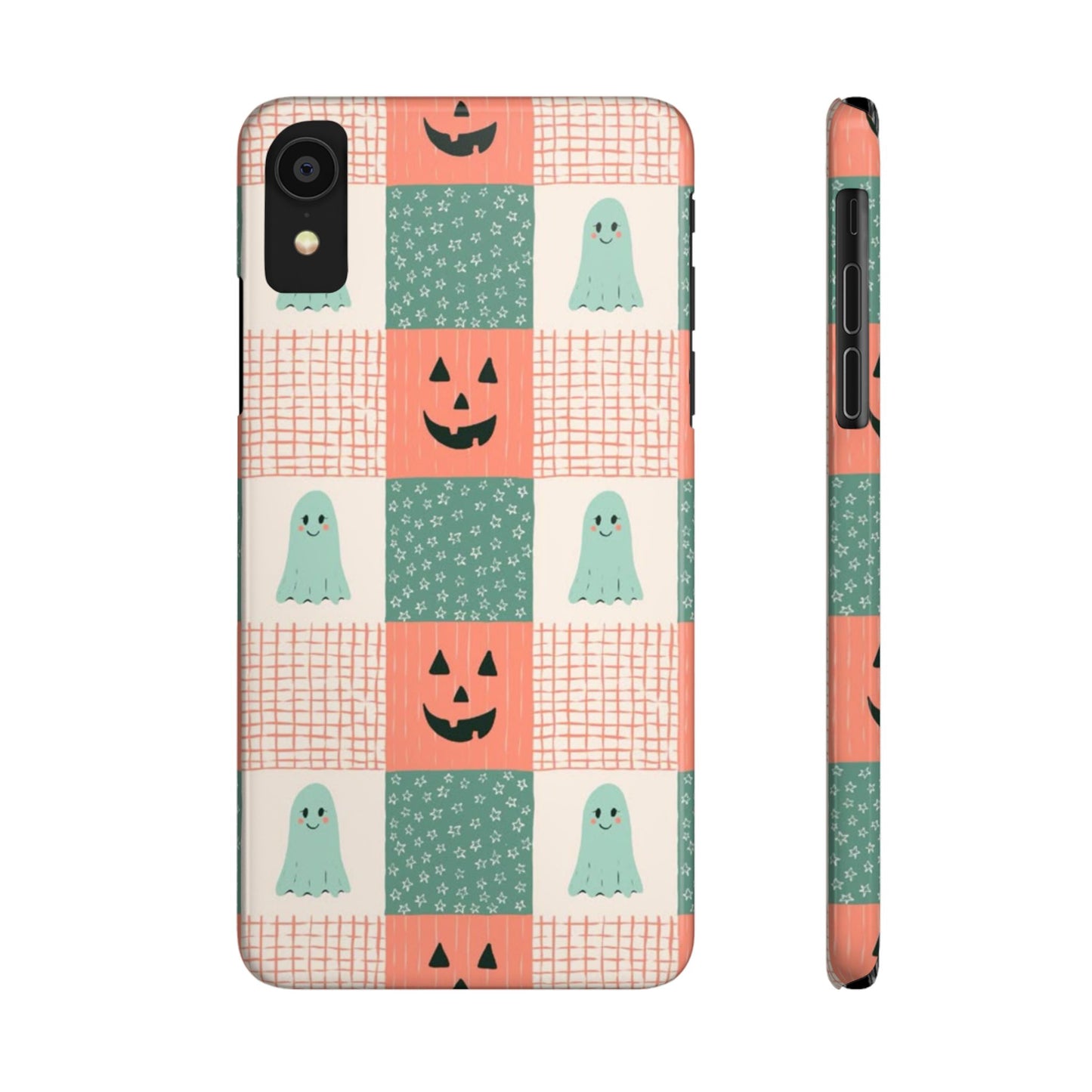 Ghost and Pumpkin Checkered Slim iPhone Case