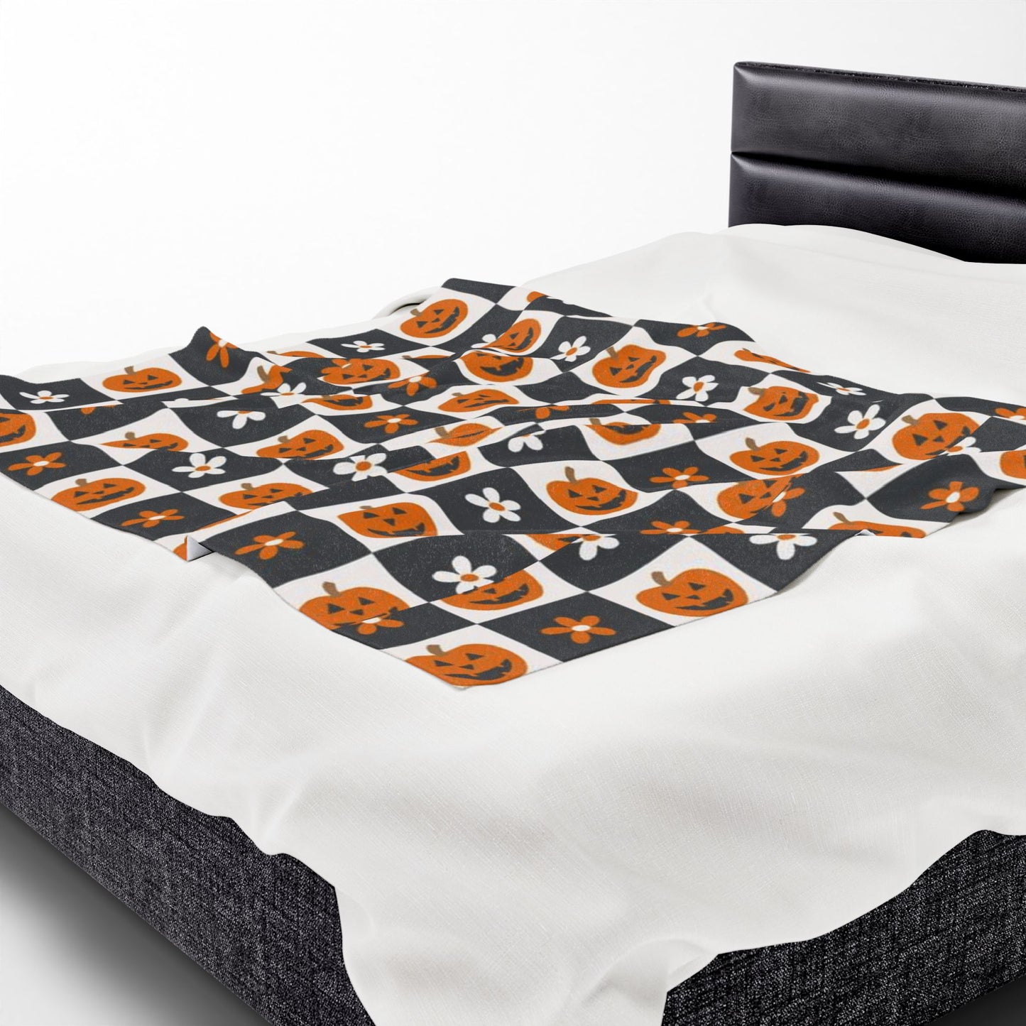 Checkered Pumpkin Florals Velveteen Plush Blanket