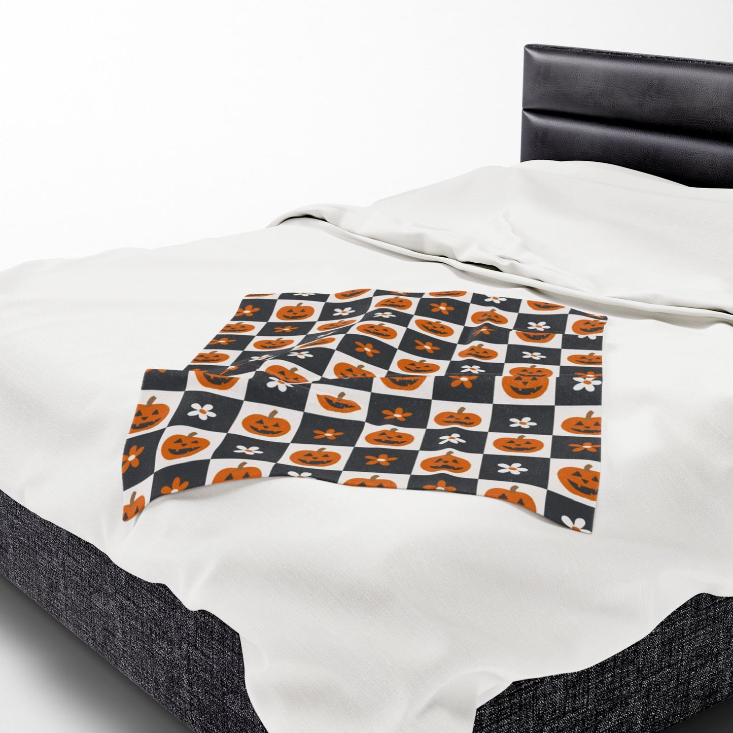 Checkered Pumpkin Florals Velveteen Plush Blanket