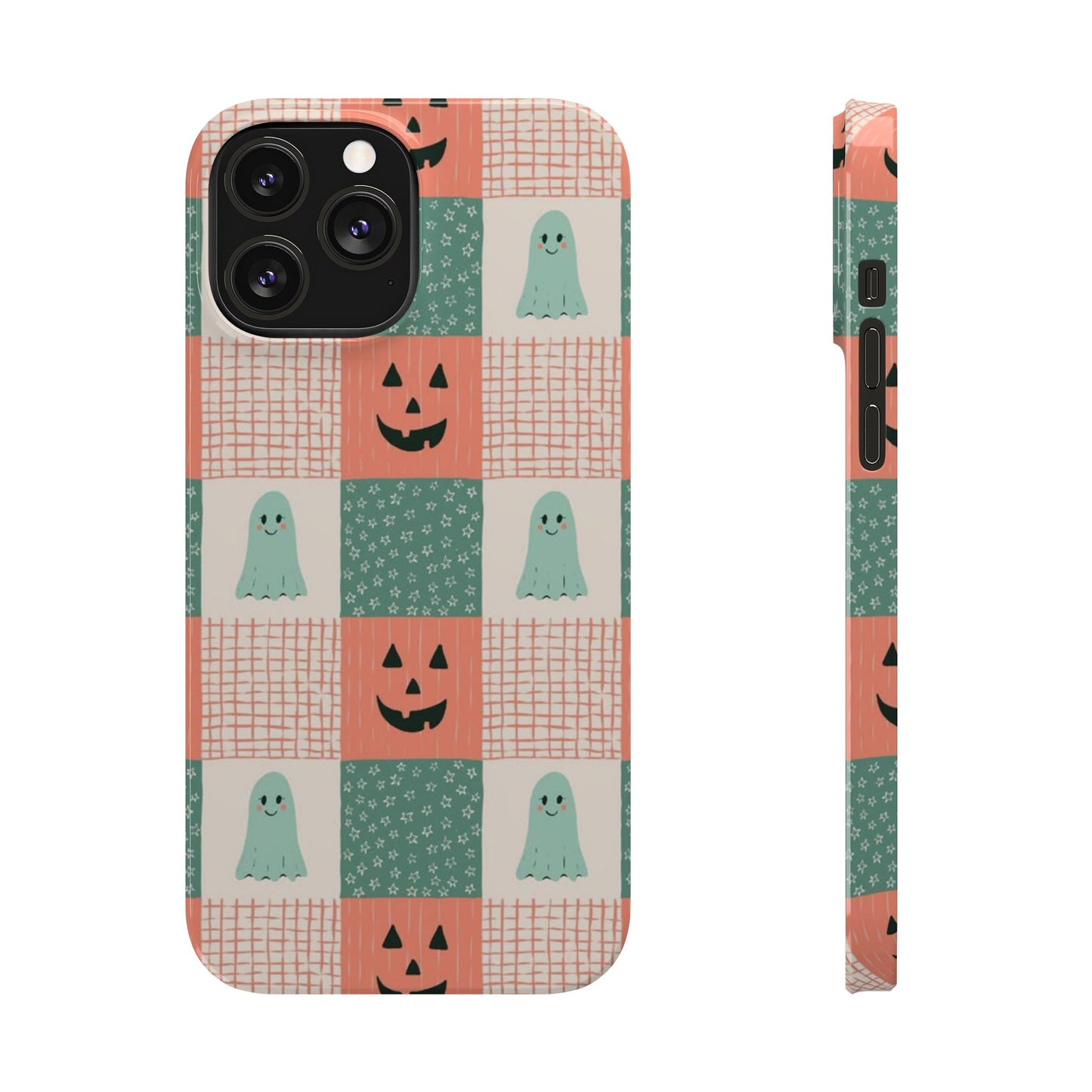Ghost and Pumpkin Checkered Slim iPhone Case