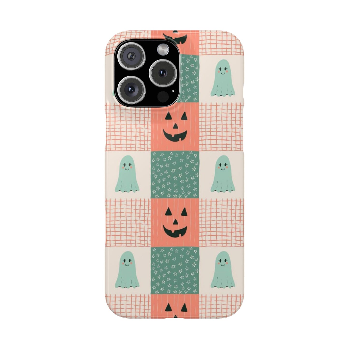 Ghost and Pumpkin Checkered Slim iPhone Case