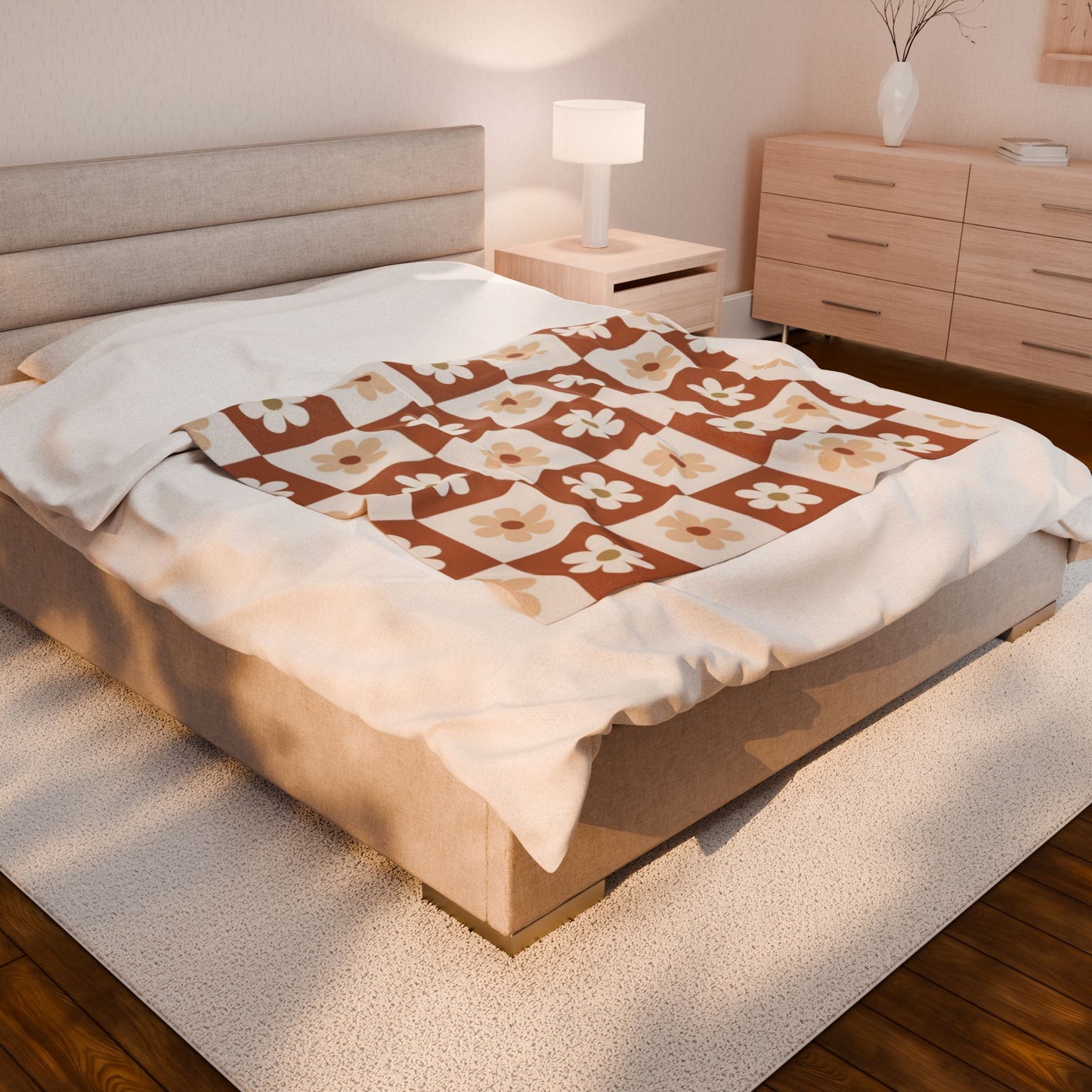 Autumn Checkered Floral Velveteen Plush Blanket