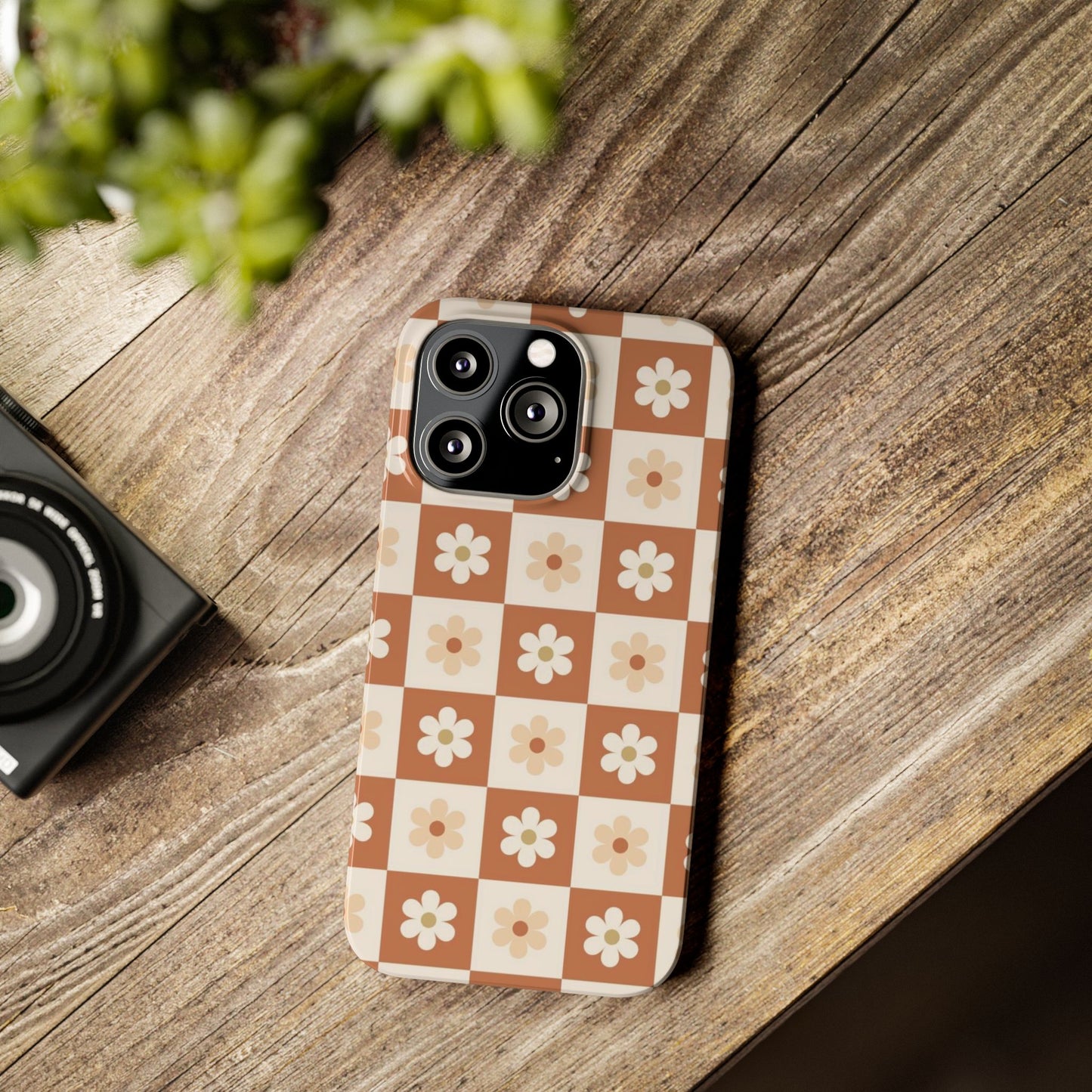 Autumn Checkered Floral Slim iPhone Case