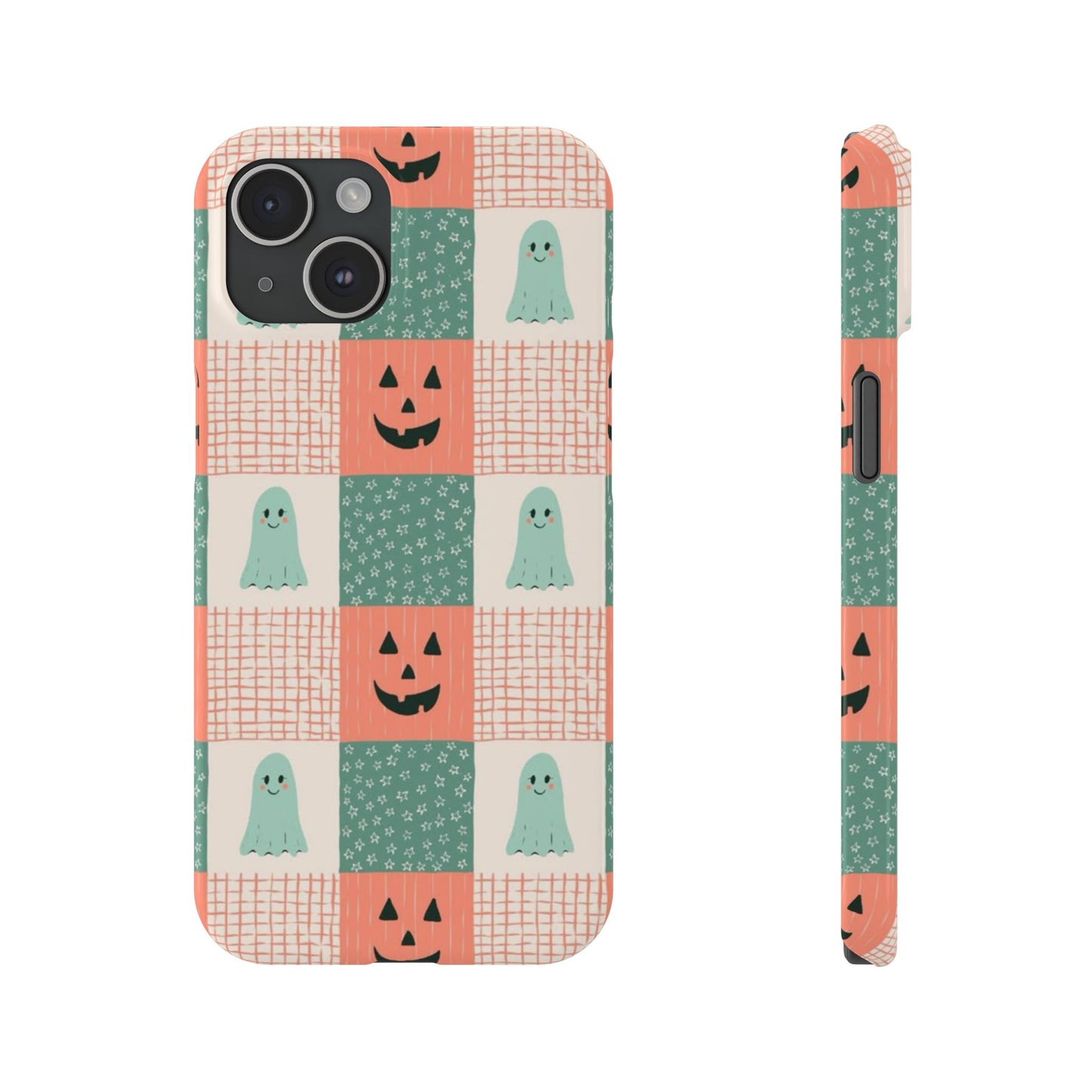 Ghost and Pumpkin Checkered Slim iPhone Case