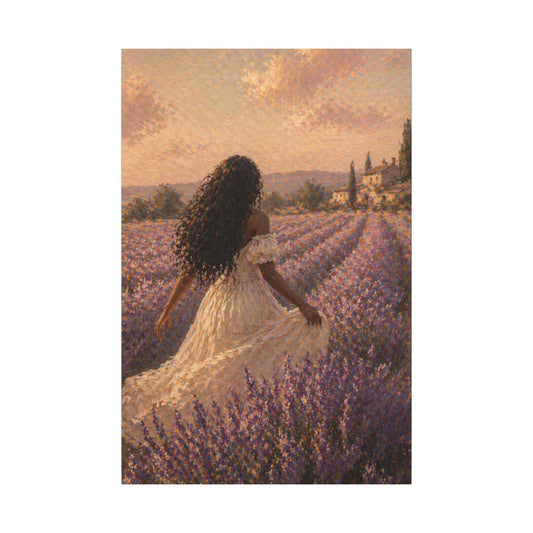 Lavender Field Canvas Print — Woman in Spring Meadow (Matte Stretched)