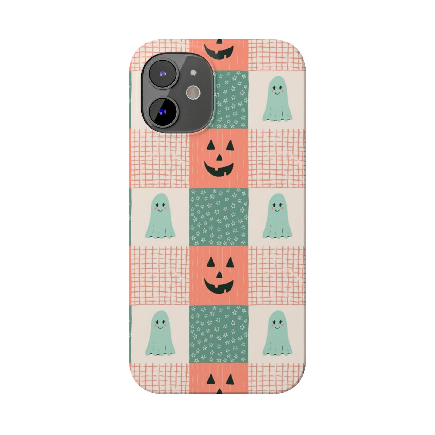 Ghost and Pumpkin Checkered Slim iPhone Case