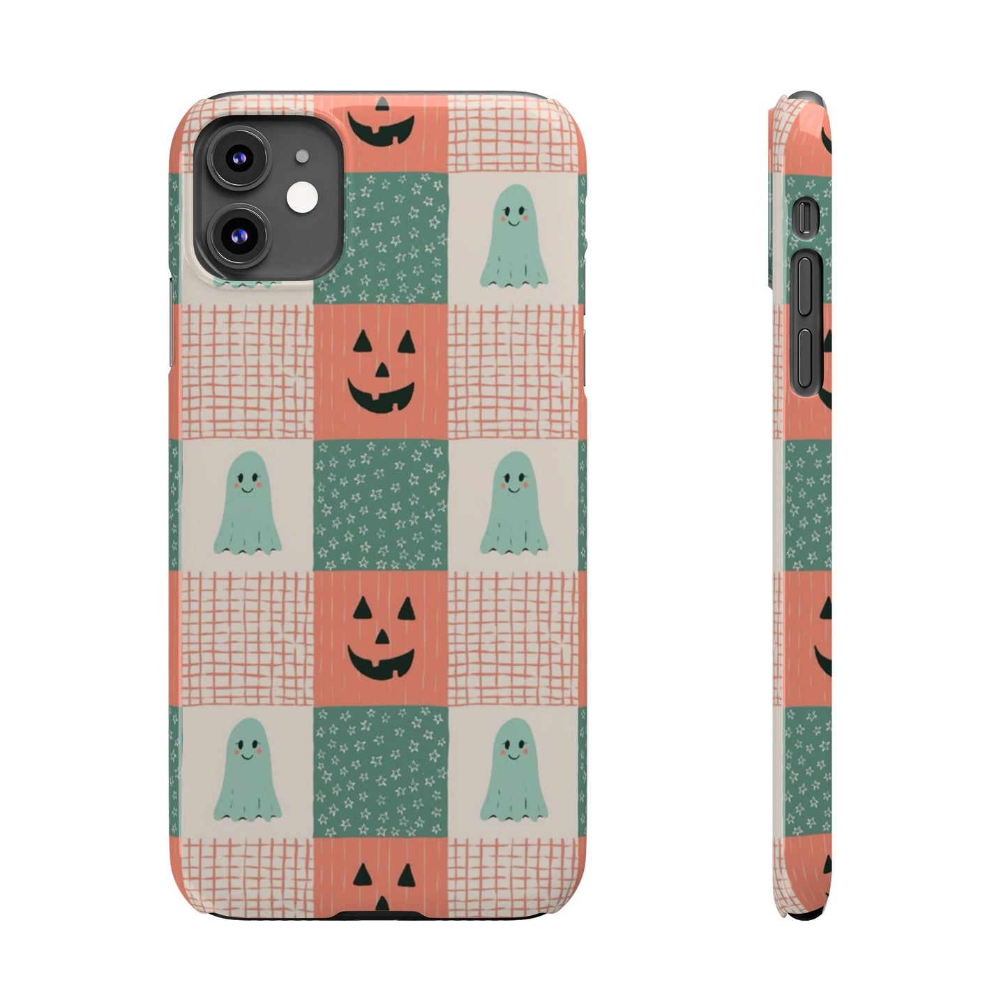 Ghost and Pumpkin Checkered Slim iPhone Case