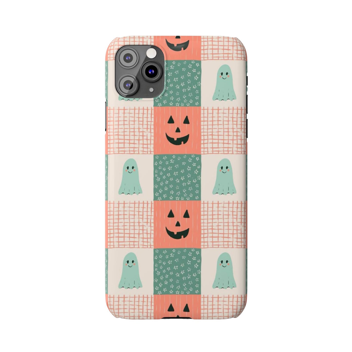 Ghost and Pumpkin Checkered Slim iPhone Case