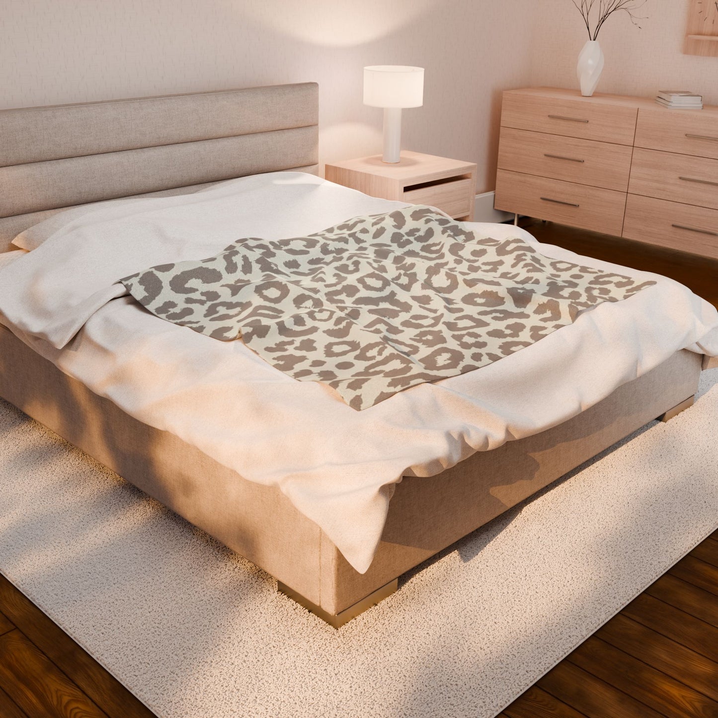 Beige Cheetah Print Velveteen Plush Blanket