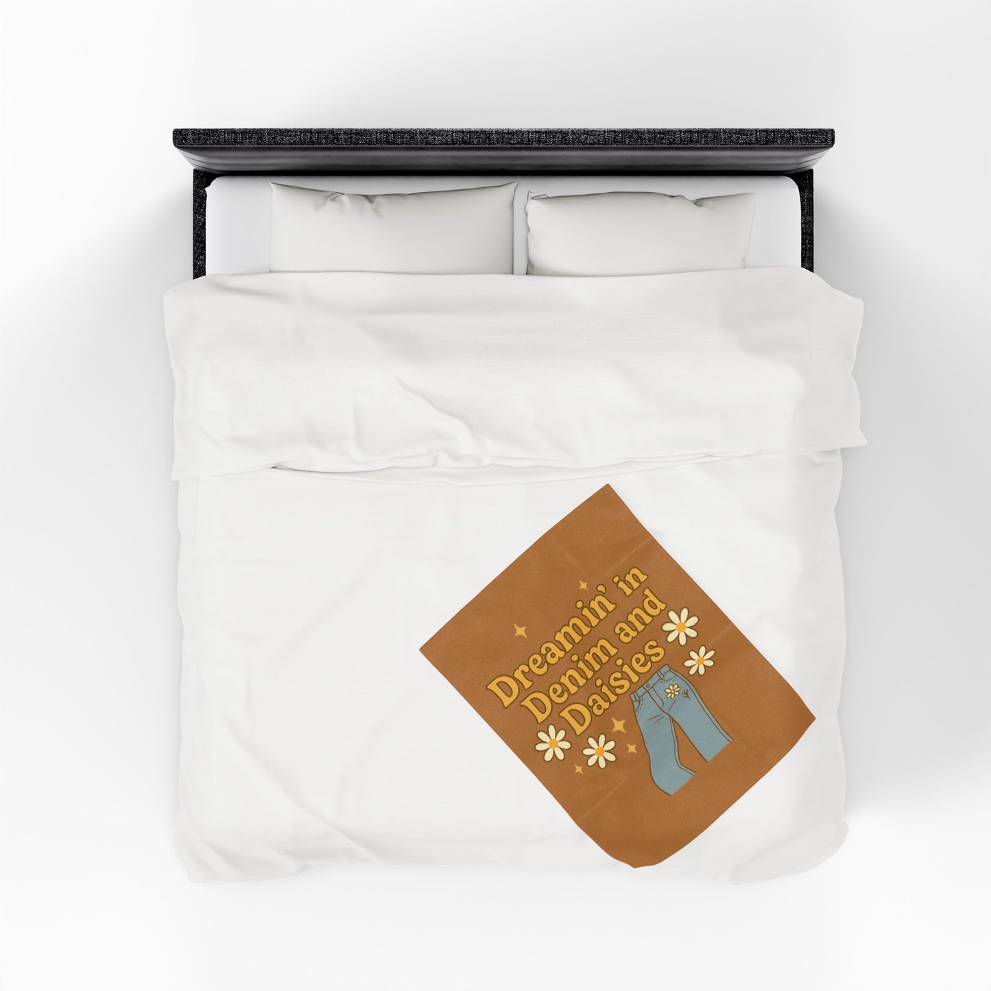 Dreaming in Denim and Daisies Velveteen Plush Blanket