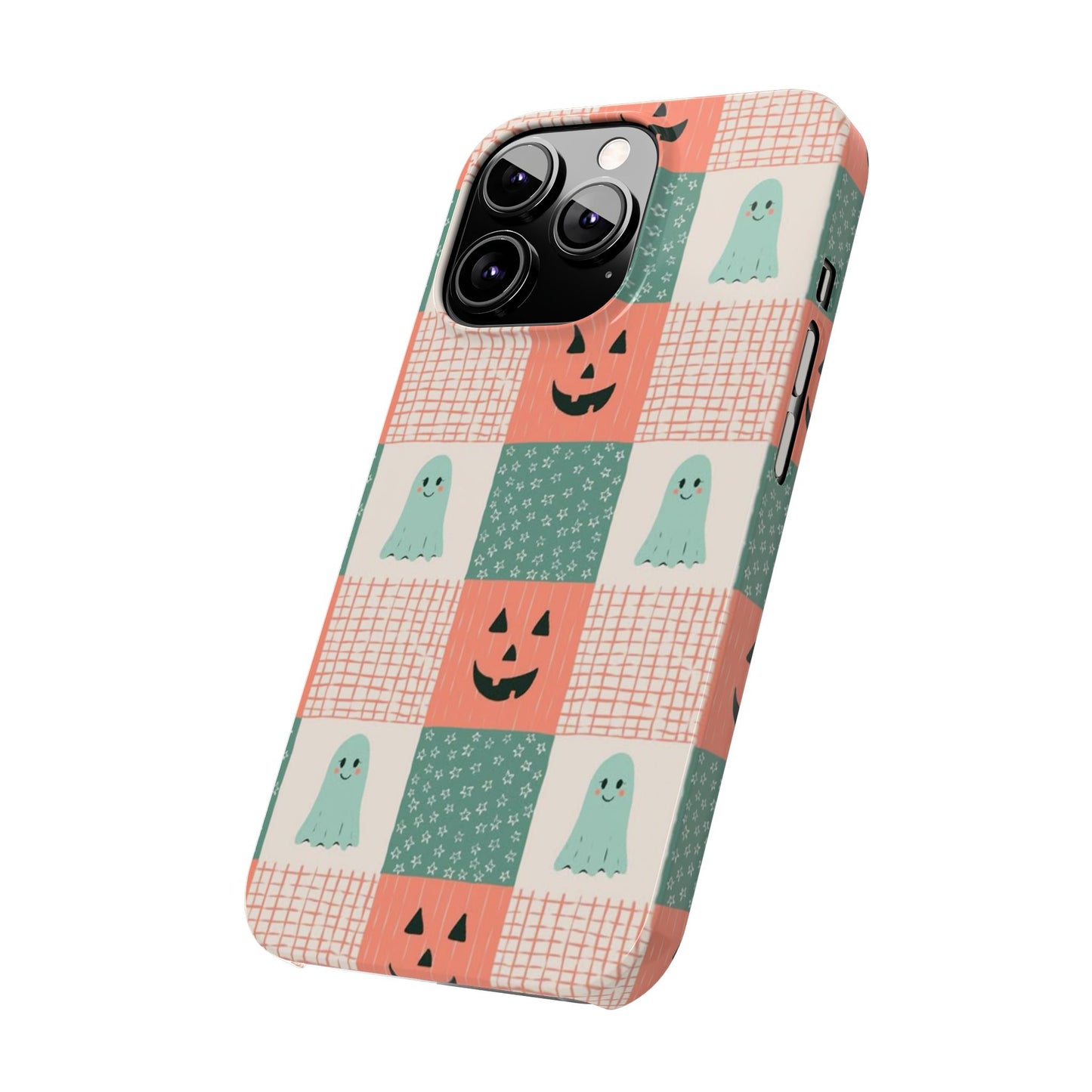 Ghost and Pumpkin Checkered Slim iPhone Case