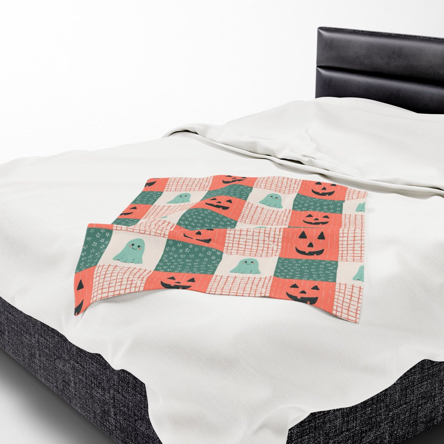 Ghost and Pumpkin Checkered Velveteen Plush Blanket