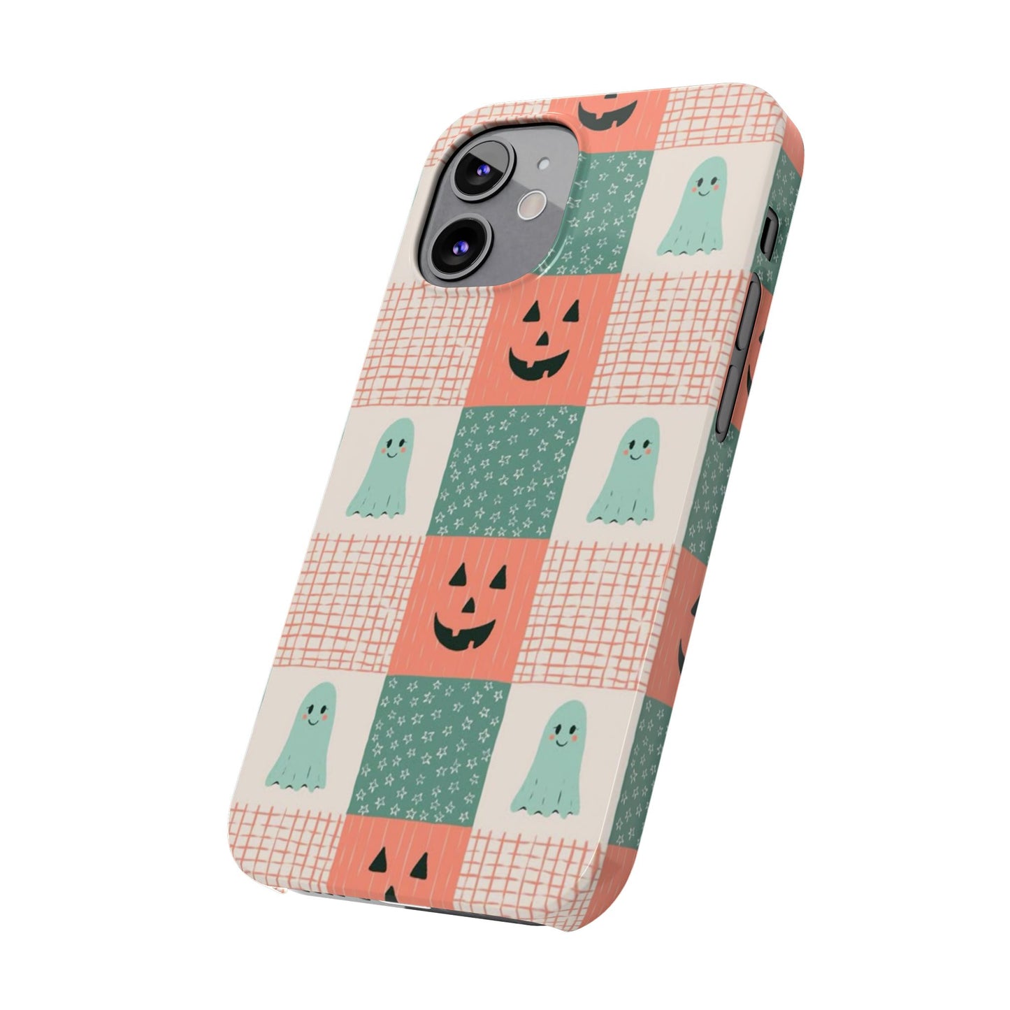 Ghost and Pumpkin Checkered Slim iPhone Case