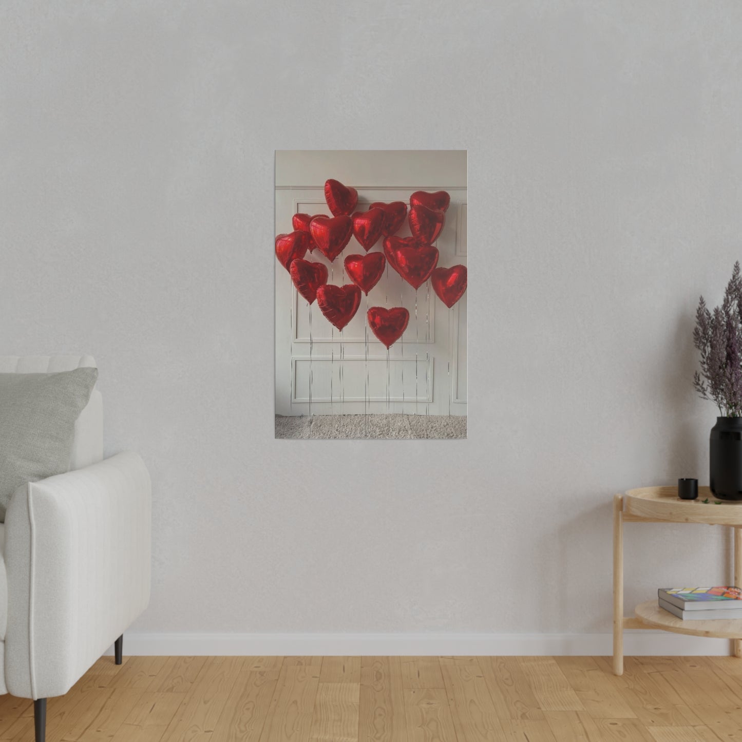 Red Heart Balloons Matte Canvas, Stretched