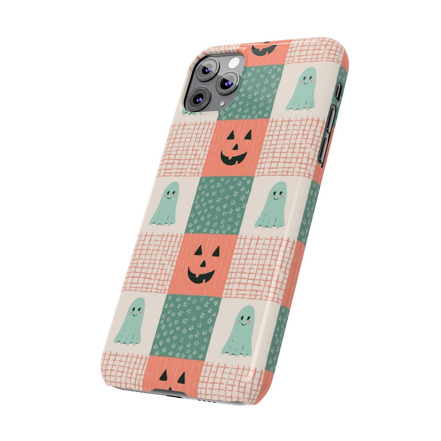 Ghost and Pumpkin Checkered Slim iPhone Case