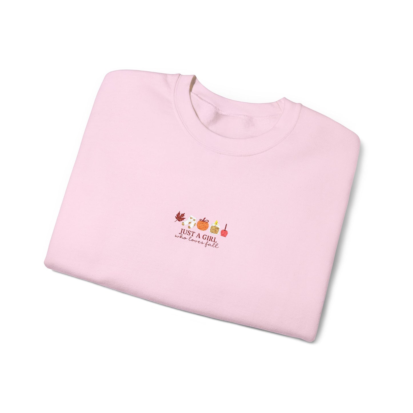 Just a Girl Who Loves Fall Embroidered Crewneck Sweatshirt