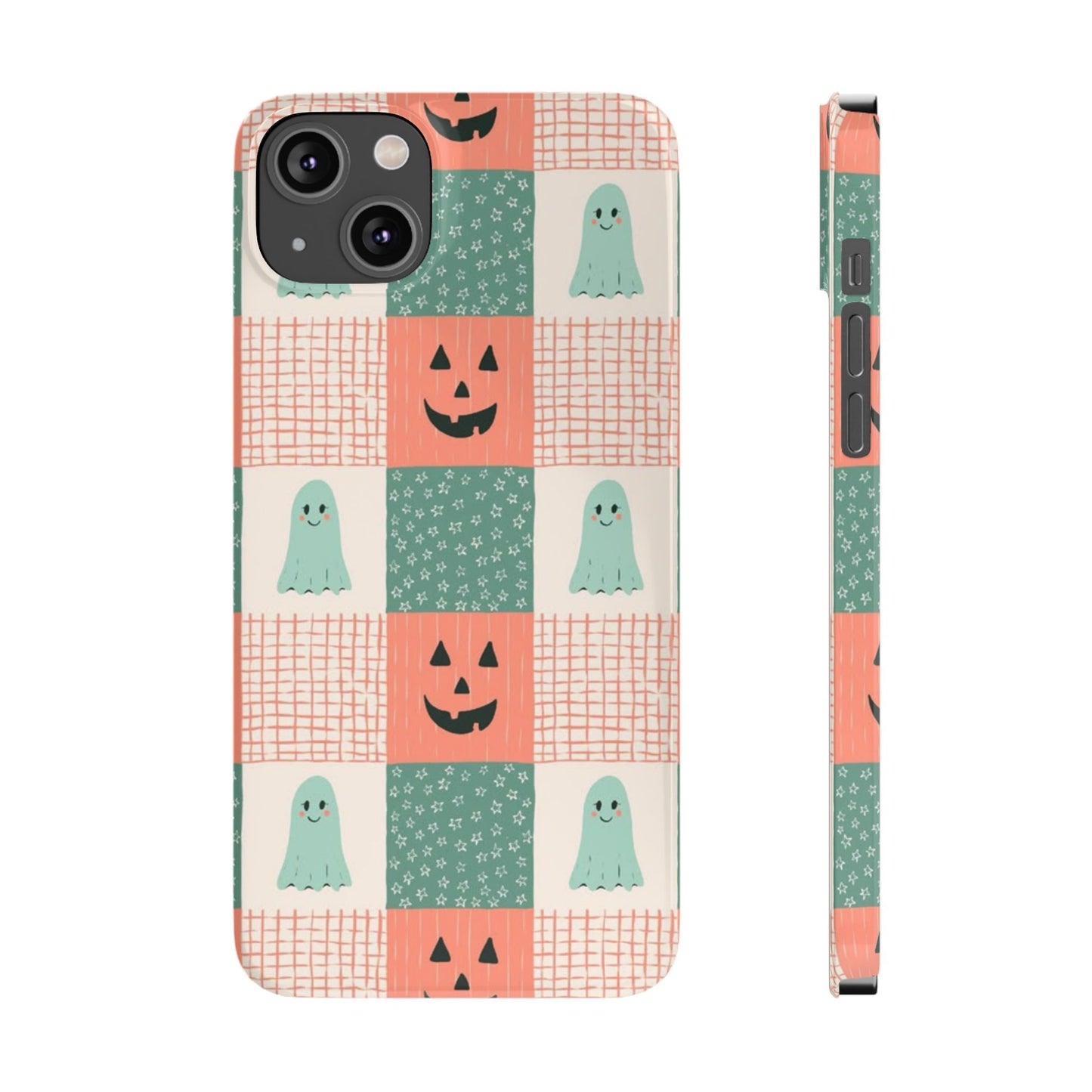 Ghost and Pumpkin Checkered Slim iPhone Case
