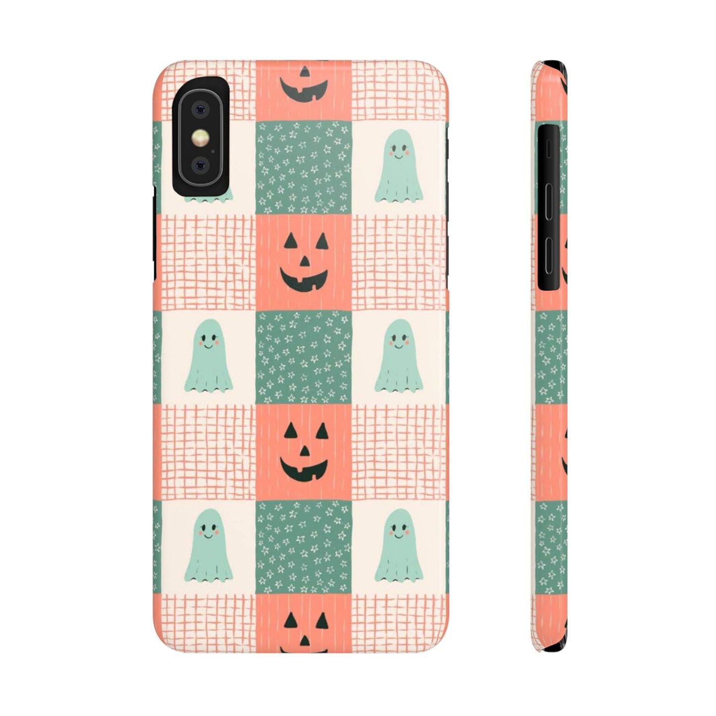 Ghost and Pumpkin Checkered Slim iPhone Case