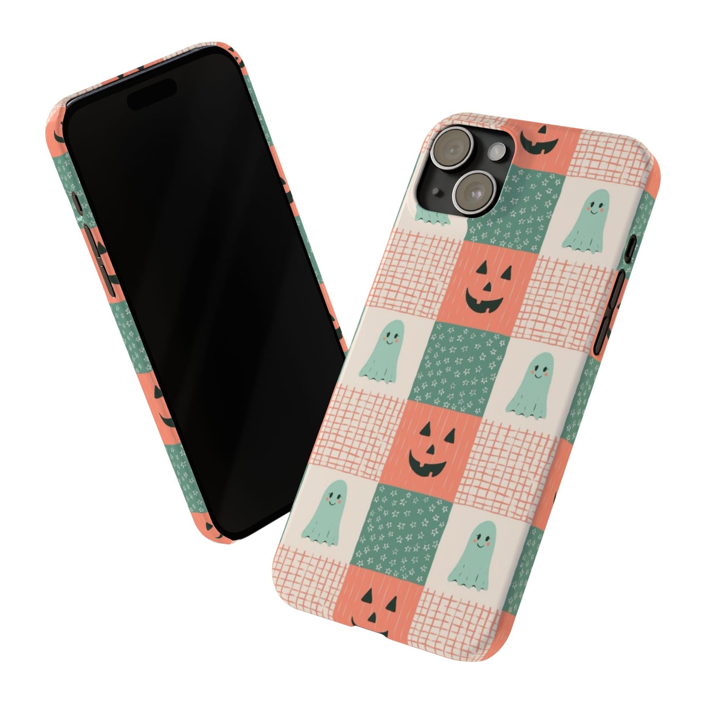 Ghost and Pumpkin Checkered Slim iPhone Case