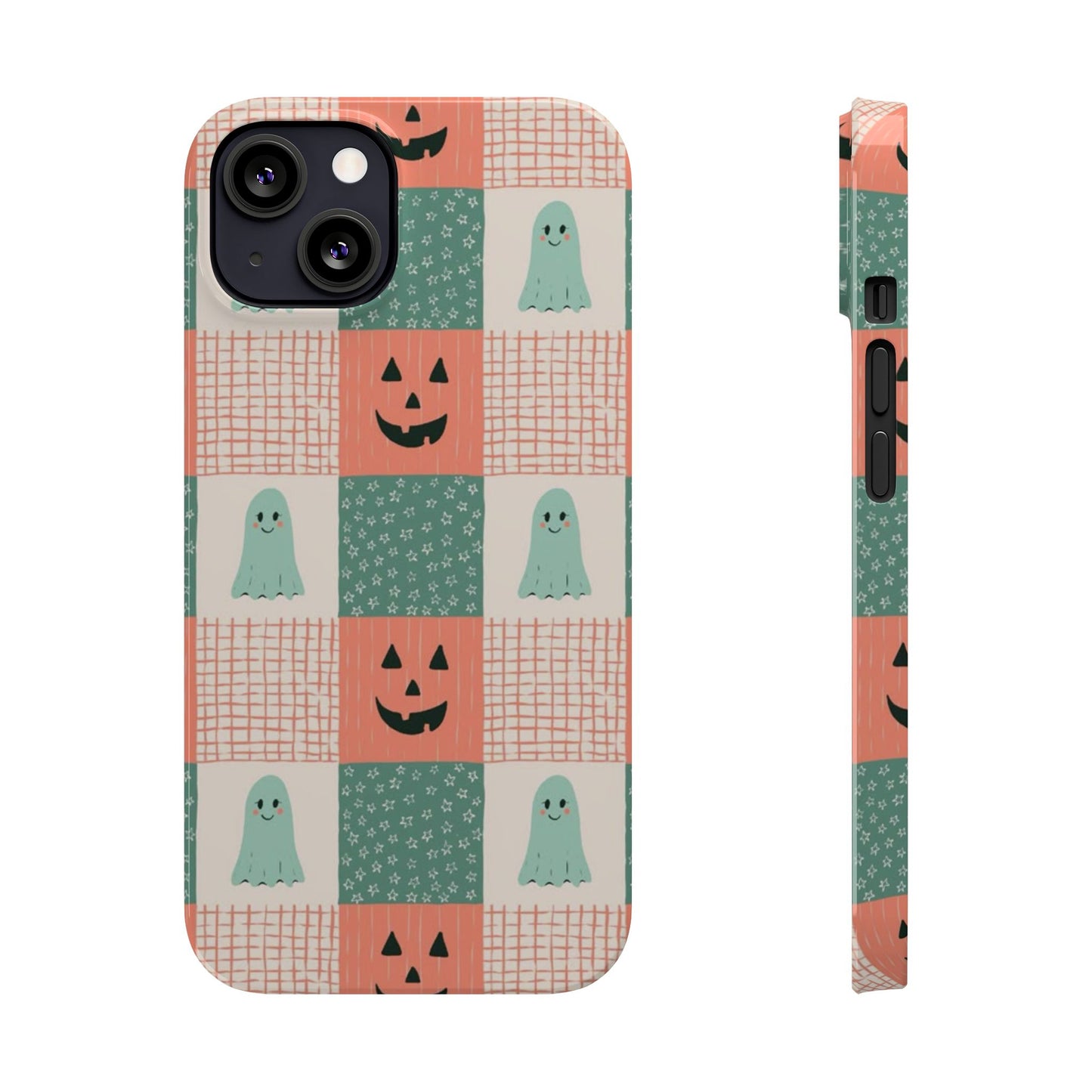 Ghost and Pumpkin Checkered Slim iPhone Case